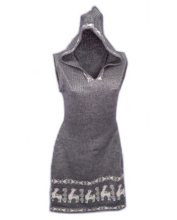 Alpaca wool dress with hood and Andean decorations