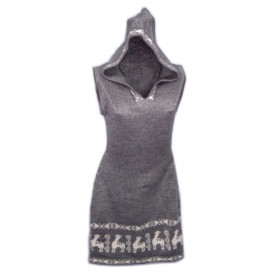 Alpaca wool dress with hood and Andean decorations